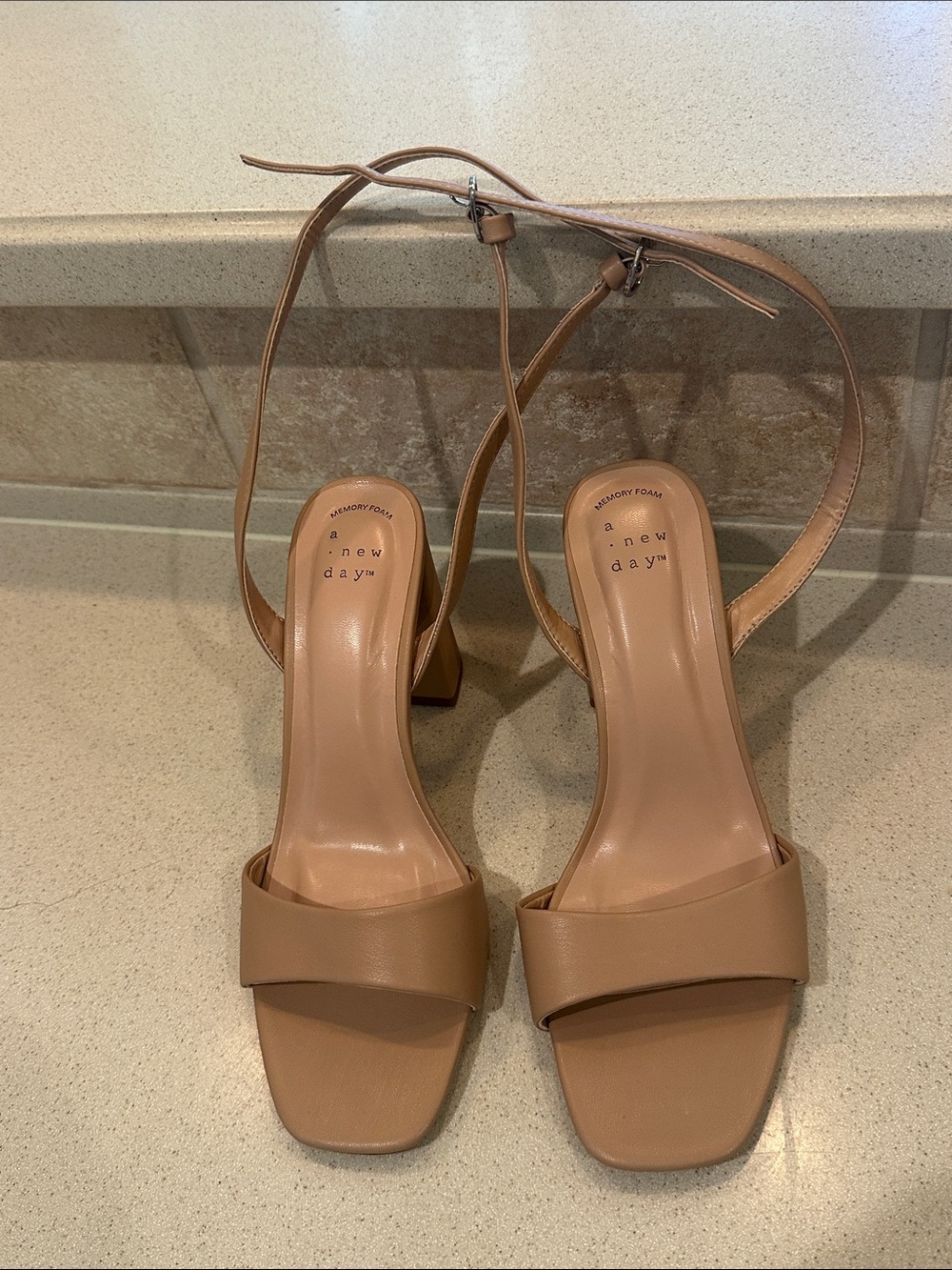 a new day Tan Block Heel Ankle-Strap Sandals